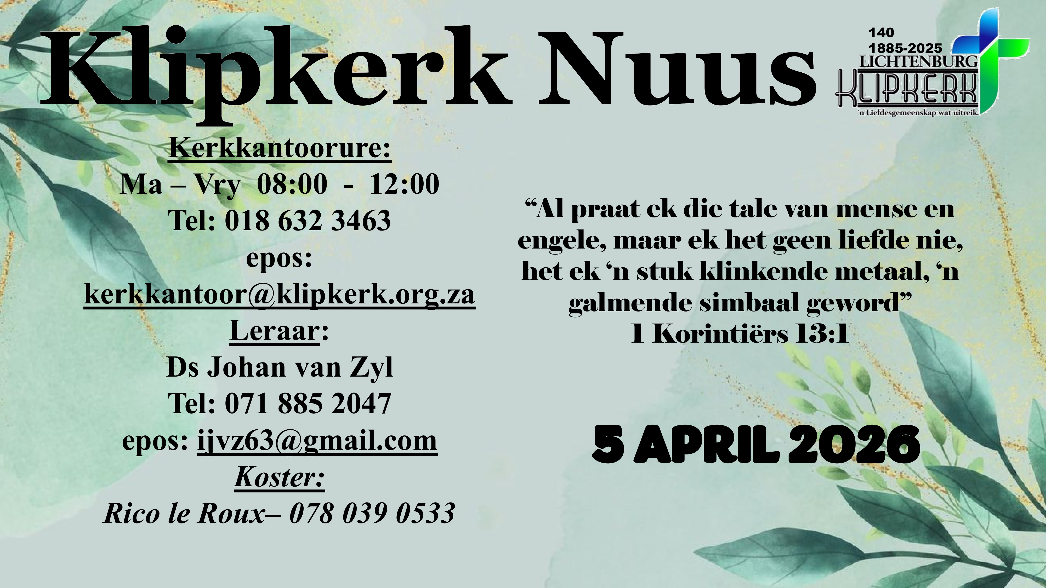 Weeknuus Lichtenburg N G Klipkerk, afkondigings